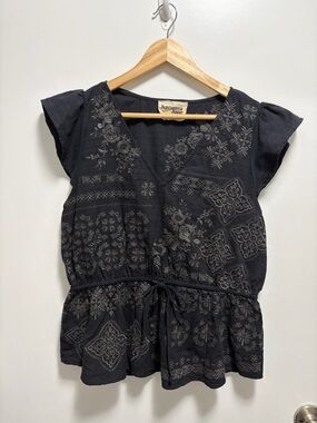 Savanna Jane "Plan On It" Black Embroidered Top Women’s Size Large